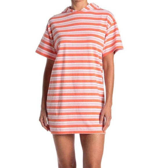 Abound Nordstrom Coral Pink Mia Striped Hooded Short Sleeve T-Shirt Dress XXS - Picture 1 of 14